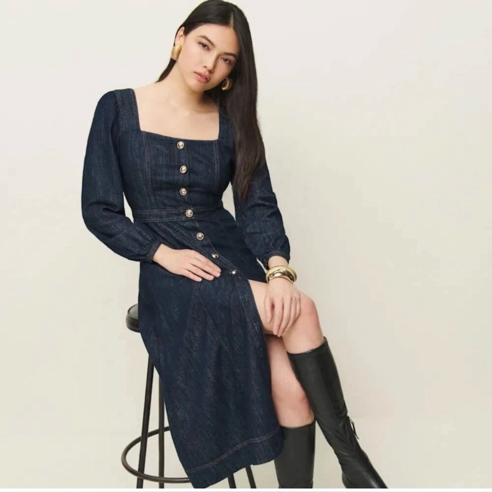 NWT- New Reformation Celeste Denim Maxi Dress by Anthropologie - Picture 4 of 12